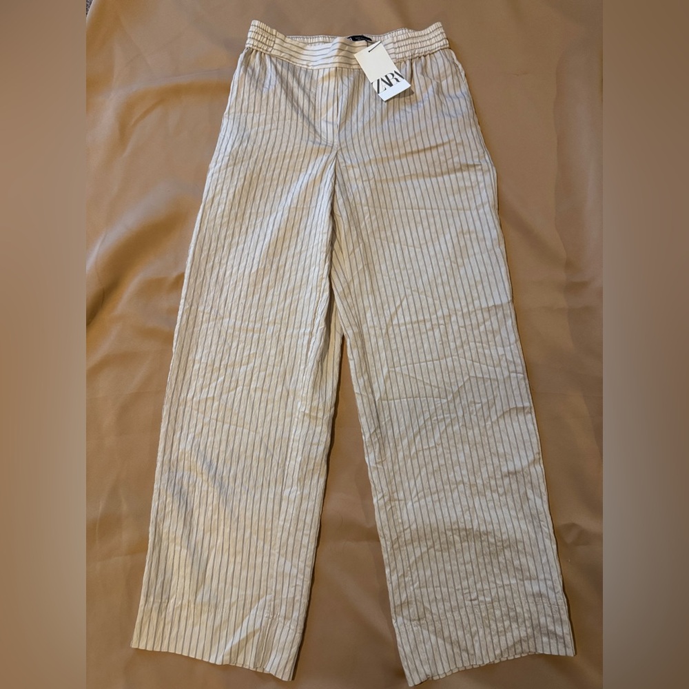 Zara Cream and Black Striped Trousers